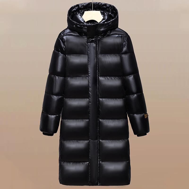 Men's Long Puffer Coat with Hood, Winter Warm Quilted Jacket, Black Gold Waterproof Parka