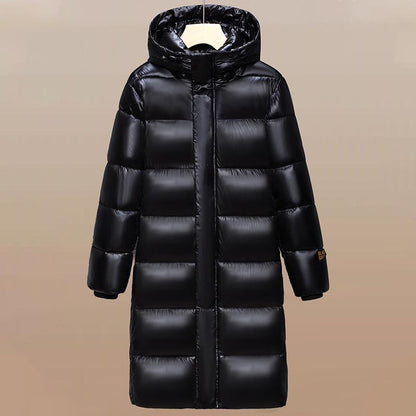 Men's Long Puffer Coat with Hood, Winter Warm Quilted Jacket, Black Gold Waterproof Parka