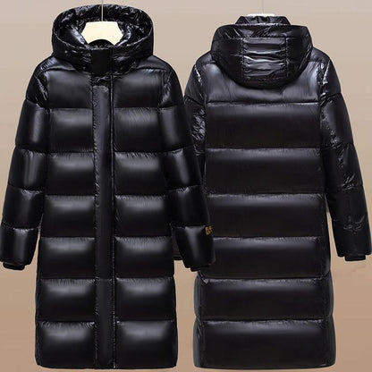 Men's Long Puffer Coat with Hood, Winter Warm Quilted Jacket, Black Gold Waterproof Parka
