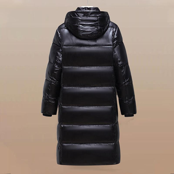 Men's Long Puffer Coat with Hood, Winter Warm Quilted Jacket, Black Gold Waterproof Parka