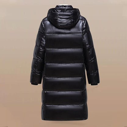 Men's Long Puffer Coat with Hood, Winter Warm Quilted Jacket, Black Gold Waterproof Parka