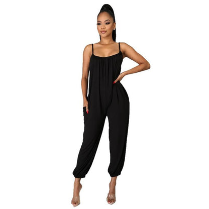 Women's Sleeveless Jumpsuit Casual Wide Leg Romper with Pockets Summer Solid Color One Piece