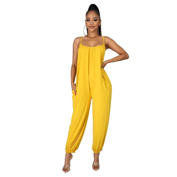 Women's Sleeveless Jumpsuit Casual Wide Leg Romper with Pockets Summer Solid Color One Piece