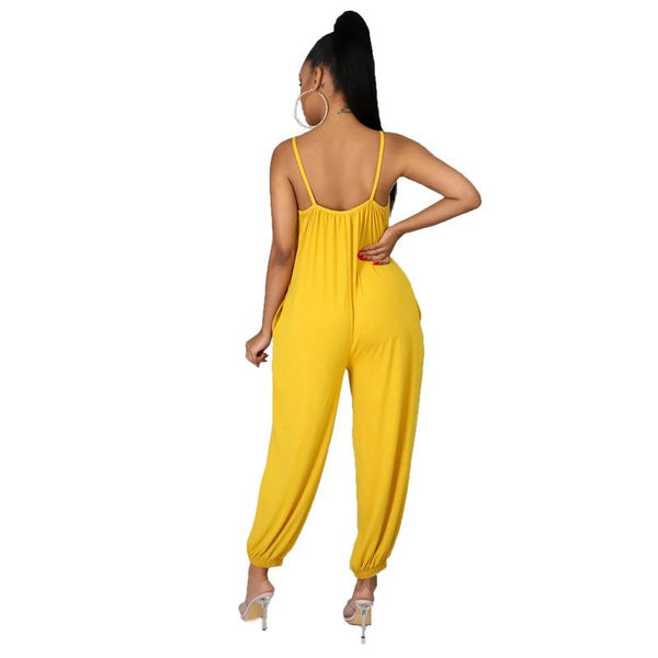 Women's Sleeveless Jumpsuit Casual Wide Leg Romper with Pockets Summer Solid Color One Piece