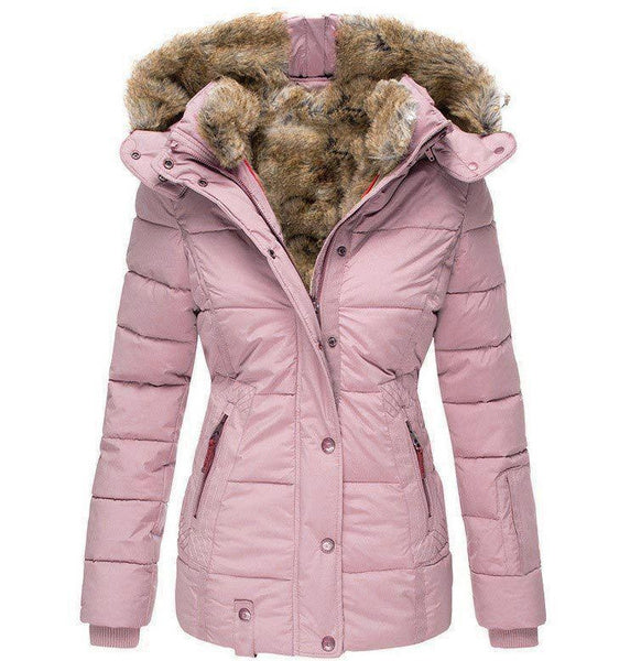 Winter Warm Faux Fur Hooded Coat Women's Zip Up Long Sleeve Slim Fit Padded Jacket