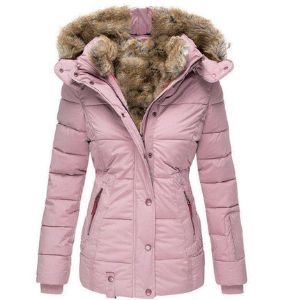 Winter Warm Faux Fur Hooded Coat Women's Zip Up Long Sleeve Slim Fit Padded Jacket