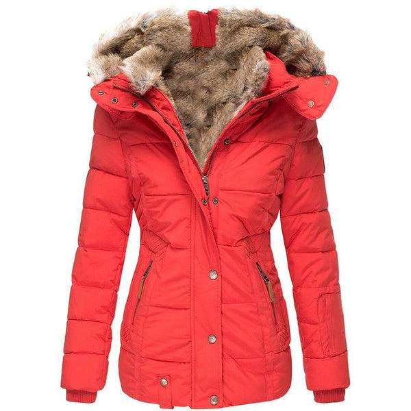 Winter Warm Faux Fur Hooded Coat Women's Zip Up Long Sleeve Slim Fit Padded Jacket
