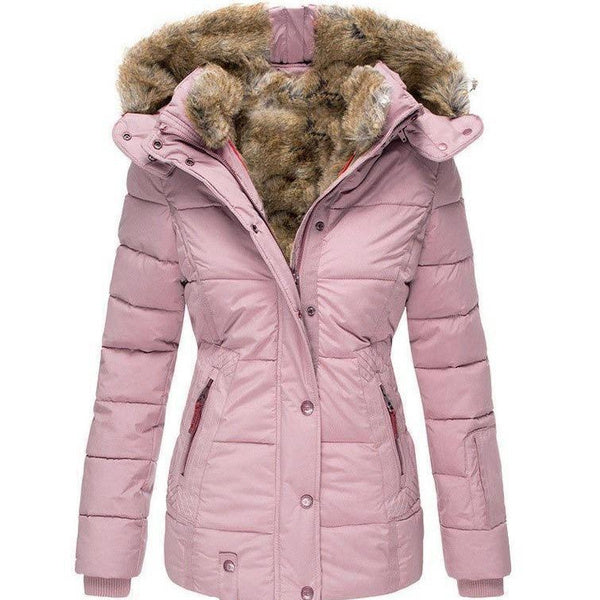 Winter Warm Faux Fur Hooded Coat Women's Zip Up Long Sleeve Slim Fit Padded Jacket