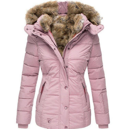 Winter Warm Faux Fur Hooded Coat Women's Zip Up Long Sleeve Slim Fit Padded Jacket