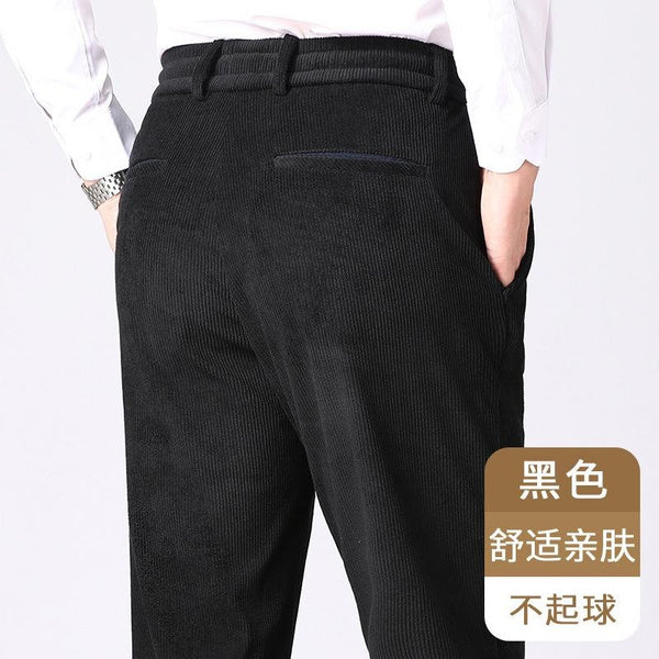 Men's Corduroy Pants with Elastic Waistband, Relaxed Fit Straight Leg Casual Trousers for Dad