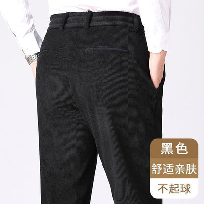 Men's Corduroy Pants with Elastic Waistband, Relaxed Fit Straight Leg Casual Trousers for Dad