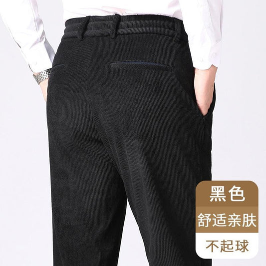 Men's Corduroy Pants with Elastic Waistband, Relaxed Fit Straight Leg Casual Trousers for Dad