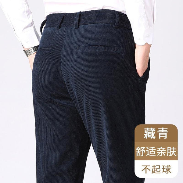 Men's Corduroy Pants with Elastic Waistband, Relaxed Fit Straight Leg Casual Trousers for Dad