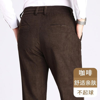 Men's Corduroy Pants with Elastic Waistband, Relaxed Fit Straight Leg Casual Trousers for Dad