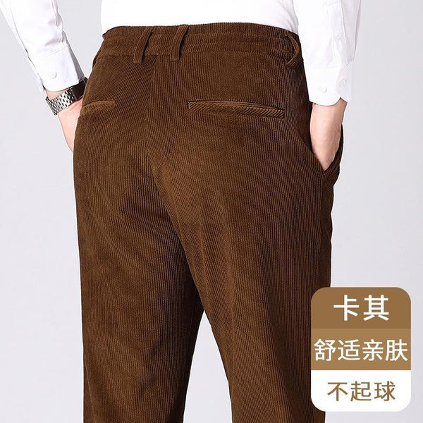 Men's Corduroy Pants with Elastic Waistband, Relaxed Fit Straight Leg Casual Trousers for Dad