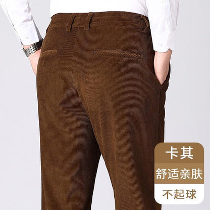 Men's Corduroy Pants with Elastic Waistband, Relaxed Fit Straight Leg Casual Trousers for Dad