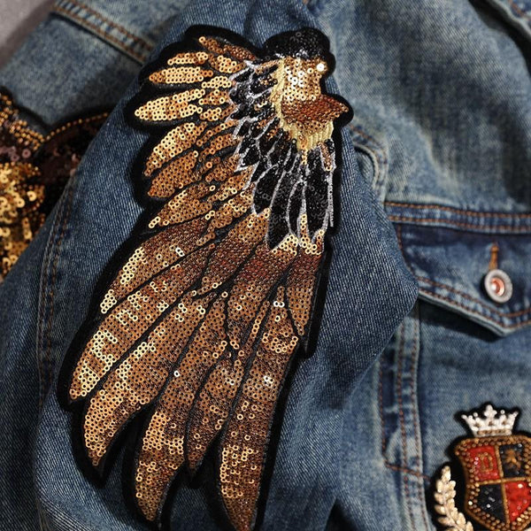 Vintage Japanese Denim Jacket with Detailed Embroidery, American Style Distressed Casual Coat