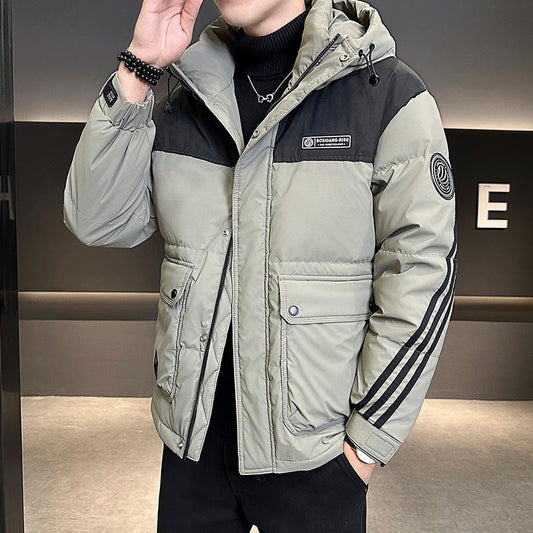 Men's Insulated Puffer Jacket with Hood - Waterproof Winter Coat for Outdoor Work & Casual Wear