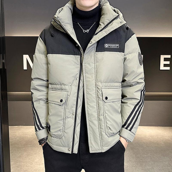 Men's Insulated Puffer Jacket with Hood - Waterproof Winter Coat for Outdoor Work & Casual Wear