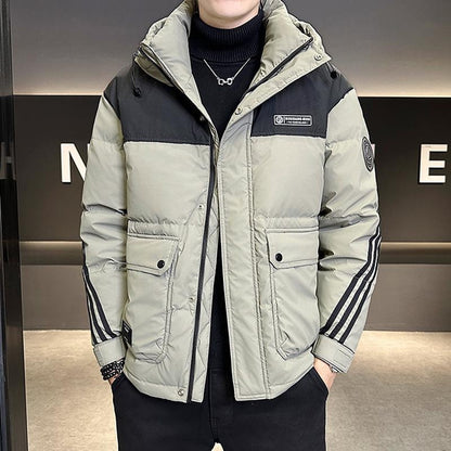 Men's Insulated Puffer Jacket with Hood - Waterproof Winter Coat for Outdoor Work & Casual Wear