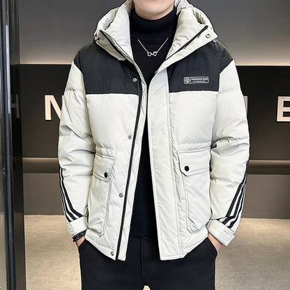 Men's Insulated Puffer Jacket with Hood - Waterproof Winter Coat for Outdoor Work & Casual Wear