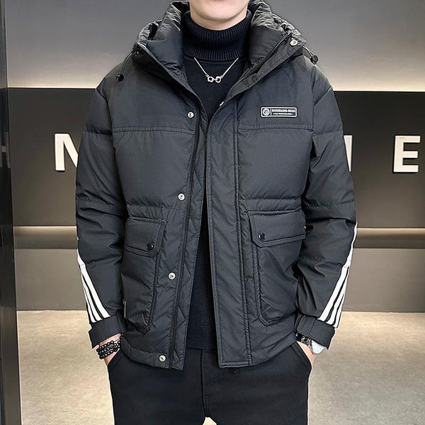 Men's Insulated Puffer Jacket with Hood - Waterproof Winter Coat for Outdoor Work & Casual Wear