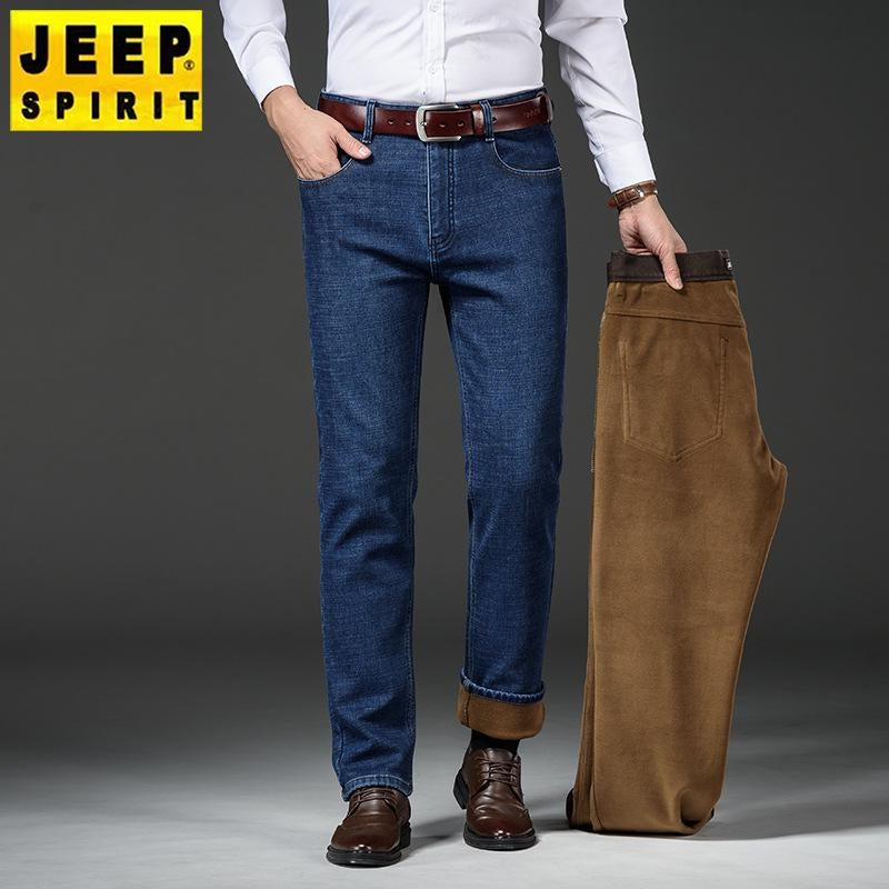Men's Winter Fleece Lined Jeans Relaxed Fit Stretch Denim Pants Comfortable Warm Trousers
