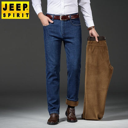 Men's Winter Fleece Lined Jeans Relaxed Fit Stretch Denim Pants Comfortable Warm Trousers