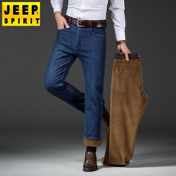 Men's Winter Fleece Lined Jeans Relaxed Fit Stretch Denim Pants Comfortable Warm Trousers