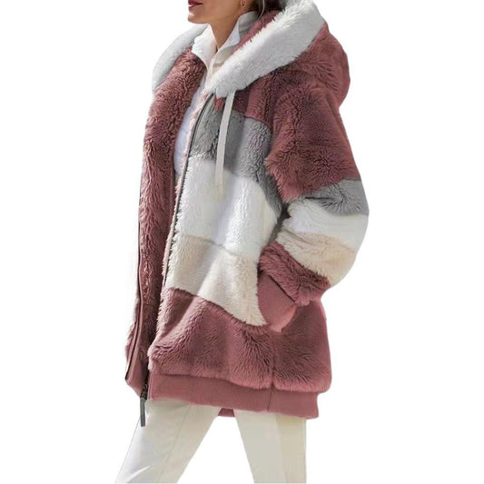 Cozy Fleece Hooded Sweater Women's Oversized Long Sleeve Pullover Soft Plush Tops