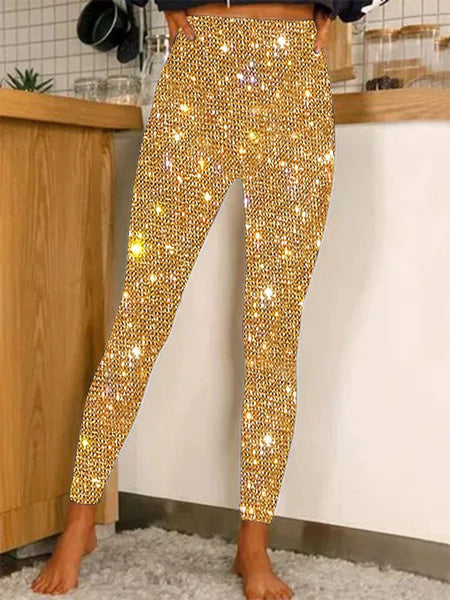 Glitter Leggings with Sequins High Waist Tummy Control Yoga Pants for Women