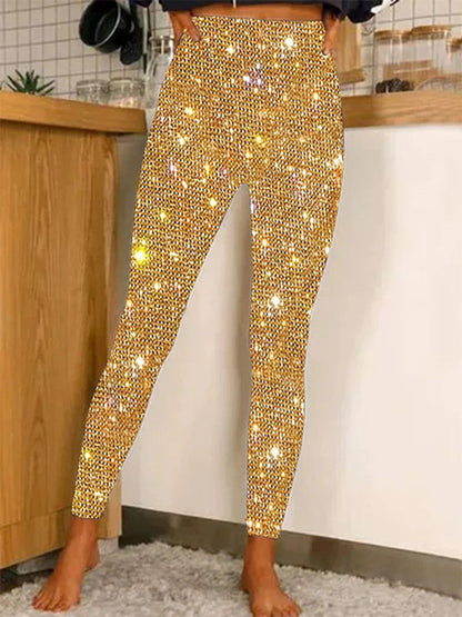 Glitter Leggings with Sequins High Waist Tummy Control Yoga Pants for Women