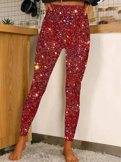 Glitter Leggings with Sequins High Waist Tummy Control Yoga Pants for Women