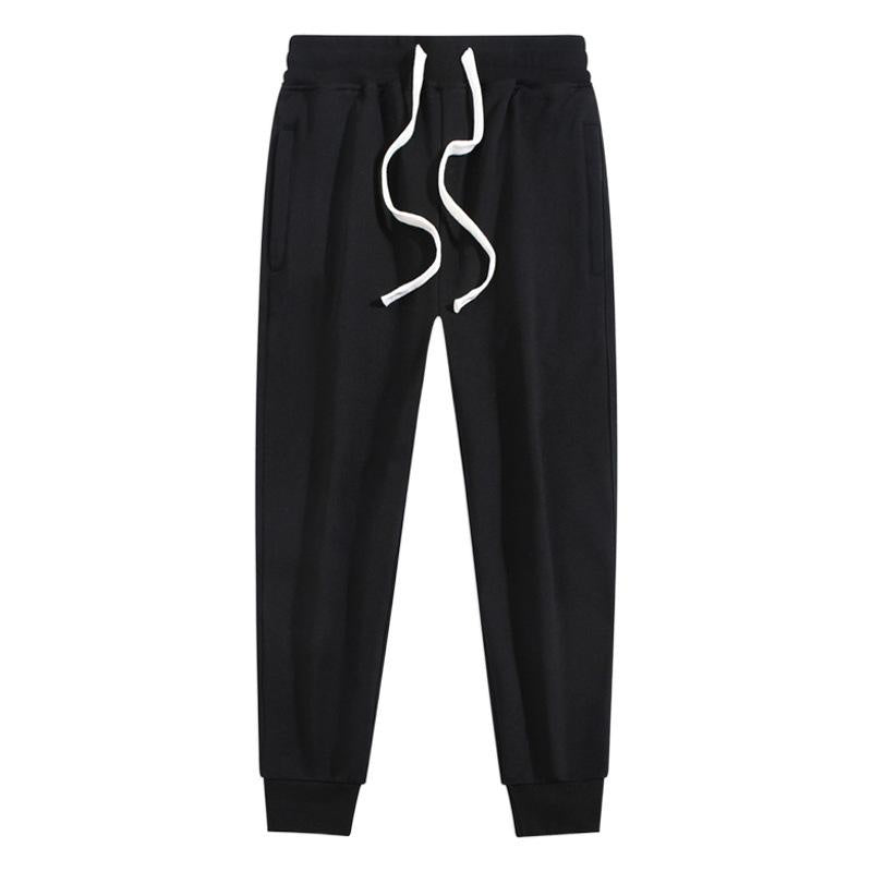 Men's Heavyweight Cotton Joggers with Cuffed Ankles, Solid Color Athletic Pants with Side Pockets