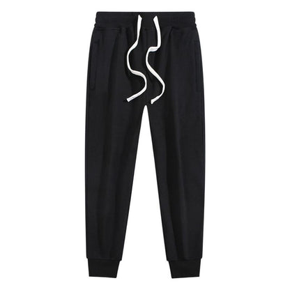 Men's Heavyweight Cotton Joggers with Cuffed Ankles, Solid Color Athletic Pants with Side Pockets