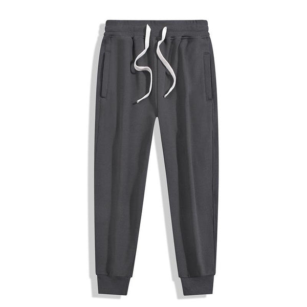 Men's Heavyweight Cotton Joggers with Cuffed Ankles, Solid Color Athletic Pants with Side Pockets