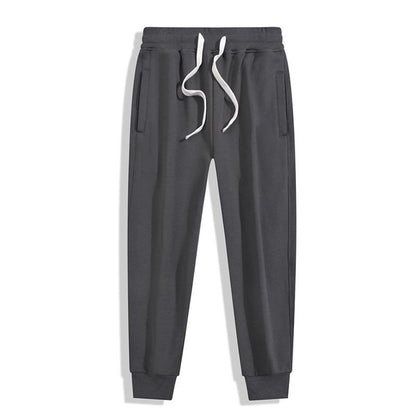 Men's Heavyweight Cotton Joggers with Cuffed Ankles, Solid Color Athletic Pants with Side Pockets