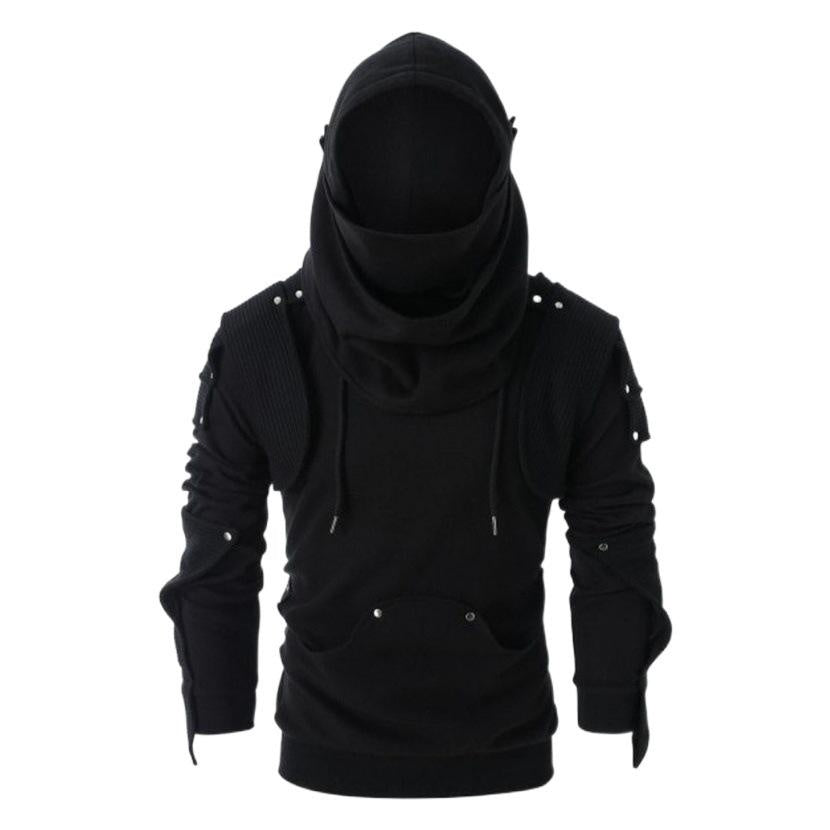 Men's Halloween Gothic Punk Long Sleeve Hoodie with Studs and Mask Print