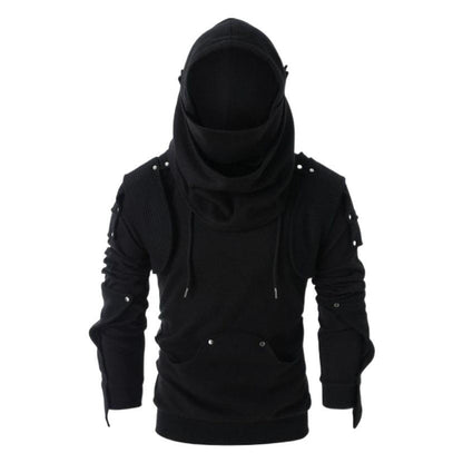 Men's Halloween Gothic Punk Long Sleeve Hoodie with Studs and Mask Print