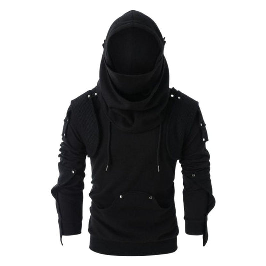 Men's Halloween Gothic Punk Long Sleeve Hoodie with Studs and Mask Print
