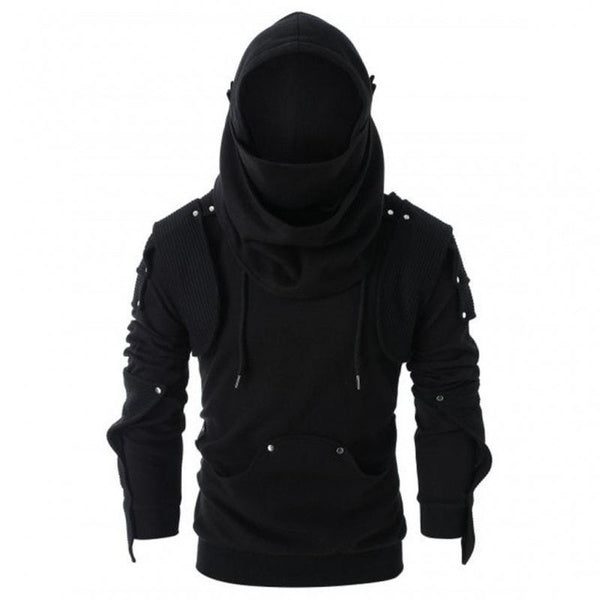 Men's Halloween Gothic Punk Long Sleeve Hoodie with Studs and Mask Print