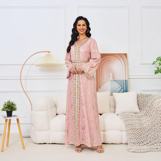 Elegant Embroidered Abaya Dress for Women - Modest Muslim Long Sleeve Maxi Robe