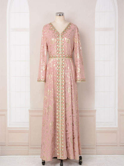 Elegant Embroidered Abaya Dress for Women - Modest Muslim Long Sleeve Maxi Robe