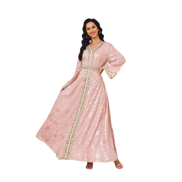 Elegant Embroidered Abaya Dress for Women - Modest Muslim Long Sleeve Maxi Robe