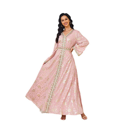Elegant Embroidered Abaya Dress for Women - Modest Muslim Long Sleeve Maxi Robe