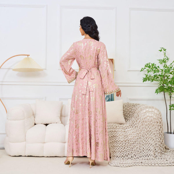 Elegant Embroidered Abaya Dress for Women - Modest Muslim Long Sleeve Maxi Robe
