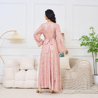 Elegant Embroidered Abaya Dress for Women - Modest Muslim Long Sleeve Maxi Robe