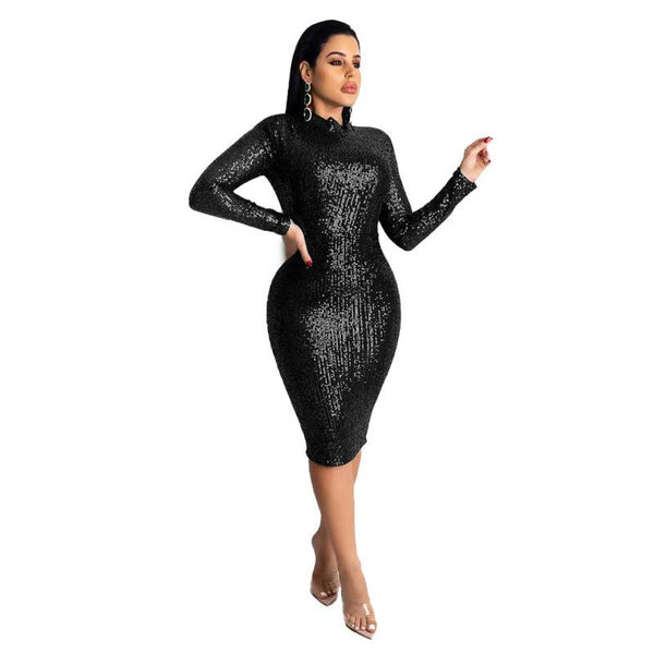 Stretchy Sequin Midi Bodycon Dress for Women, Glamorous & Sexy Party Wear