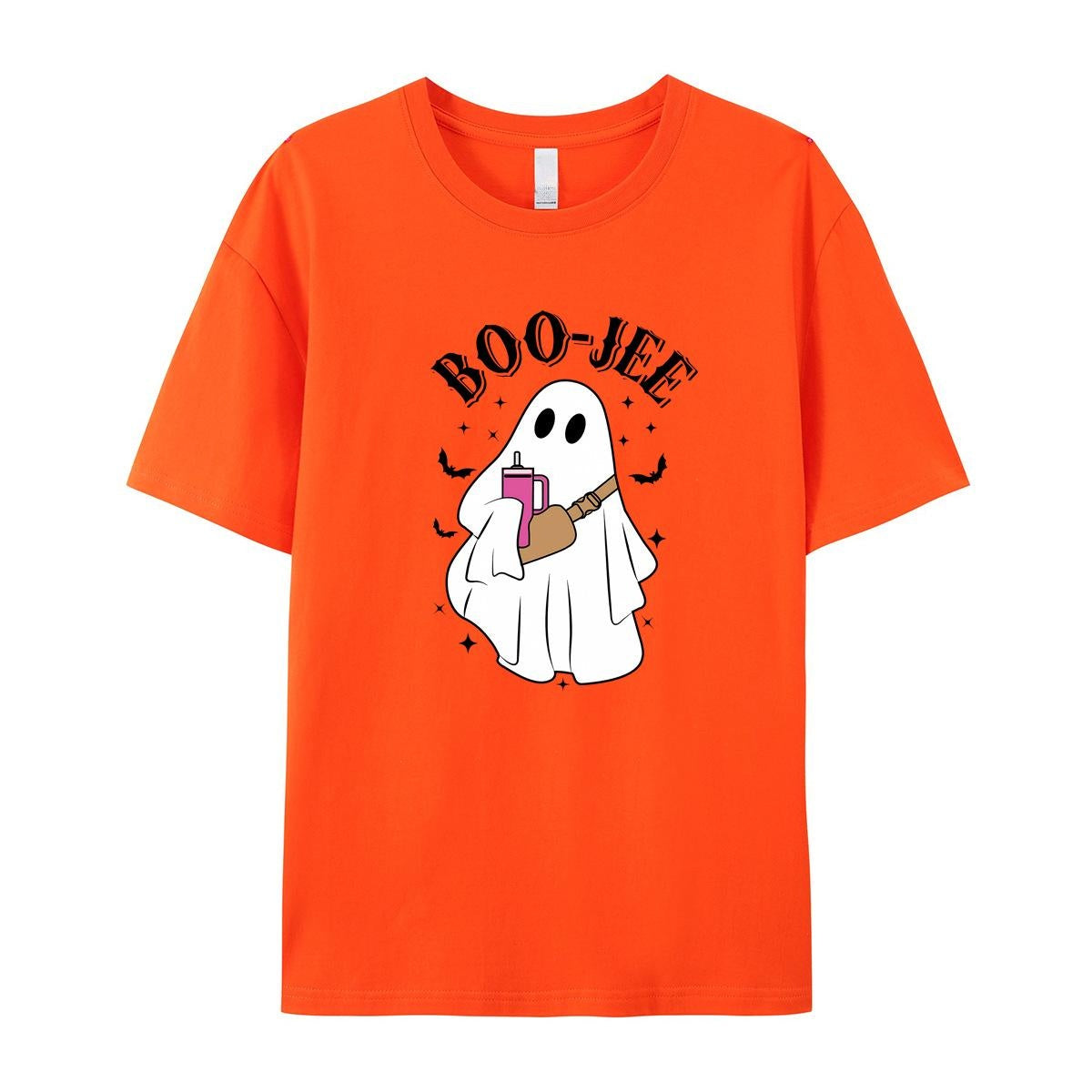 Boo Crew Halloween T-Shirt: Spooky Ghost & Bat Design, 100% Cotton Short Sleeve Tee for Women