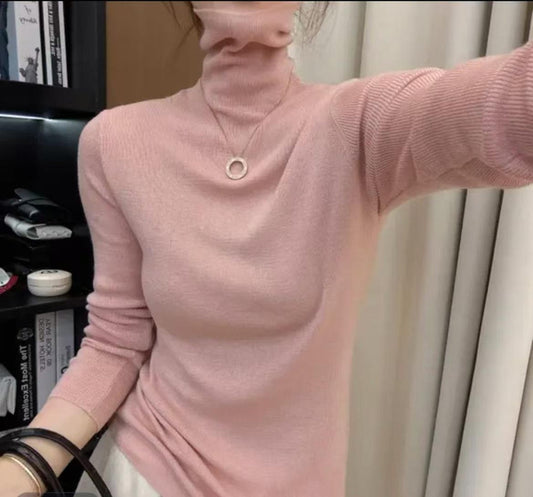 Wool Turtleneck Sweater Women's Slim Fit Knit Top High Neck Pullover
